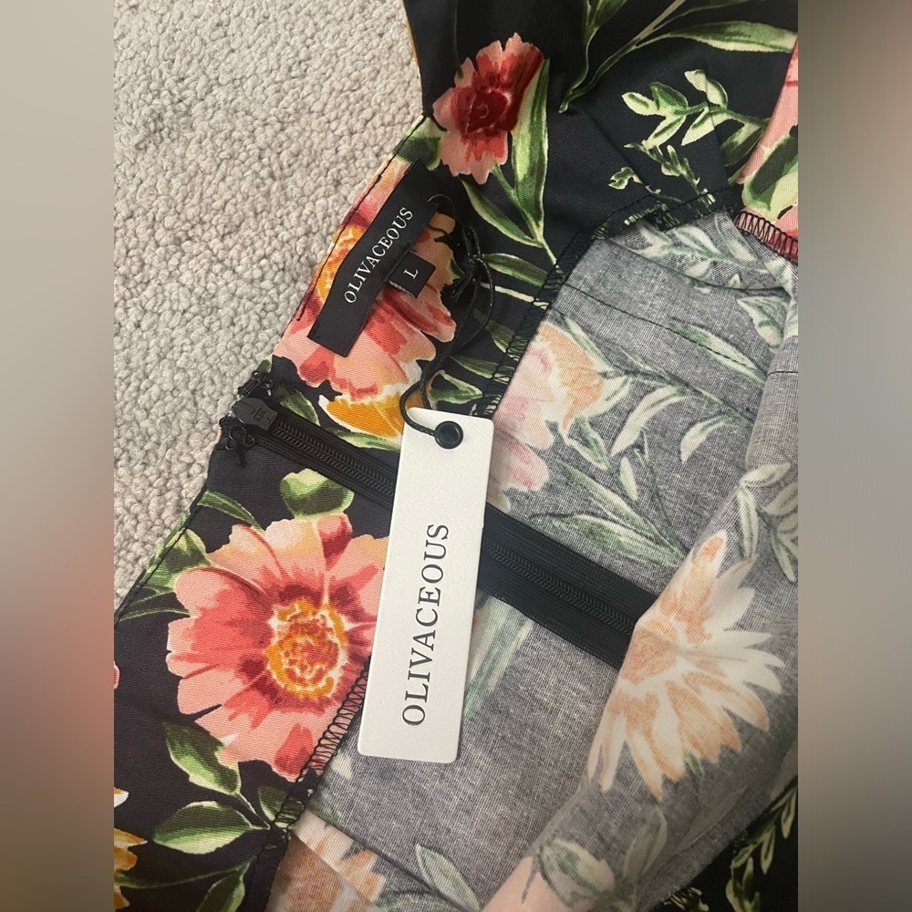 NWT Olivaceous Floral Cotton Mini Dress, Size Large. Cocktail, wedding, 90s - Picture 4 of 8